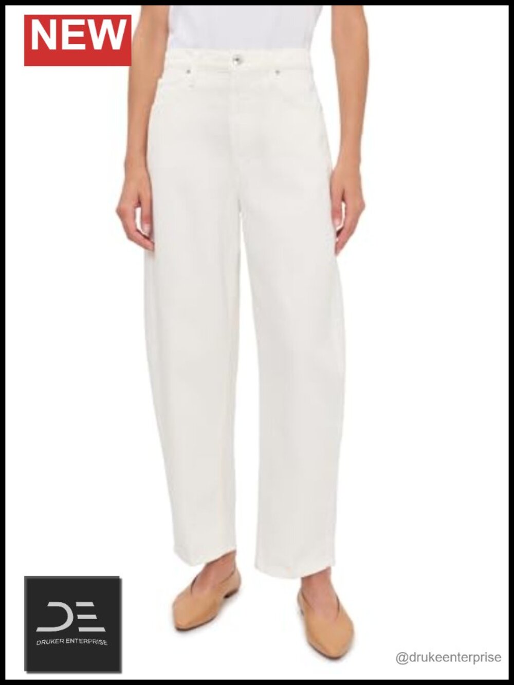 High Rise Cropped Jeans - Ankle Length Button Fly Cotton Blend